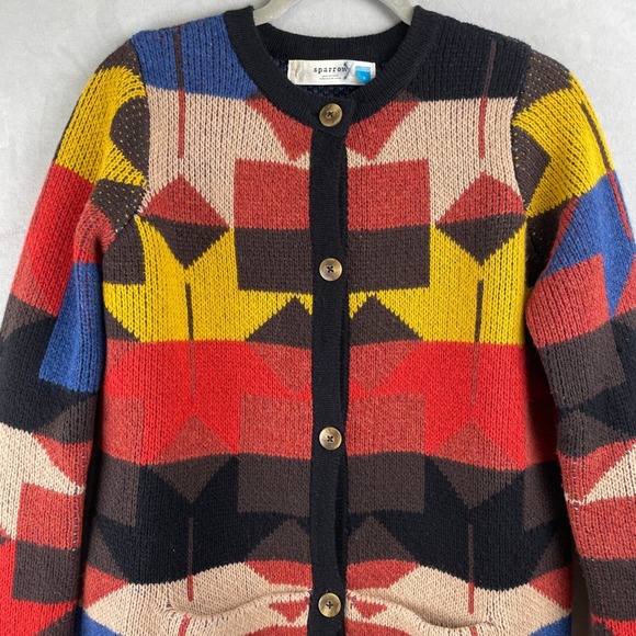 Sparrow Anthropologie Lonestar Lambswool Geometric Longline Cardigan Sweater S - Picture 3 of 12